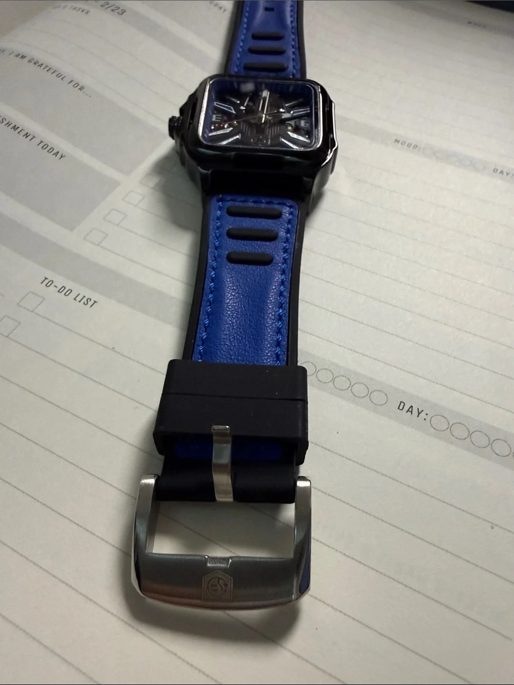 Blue-Accent Skeleton Dial Smartwatch